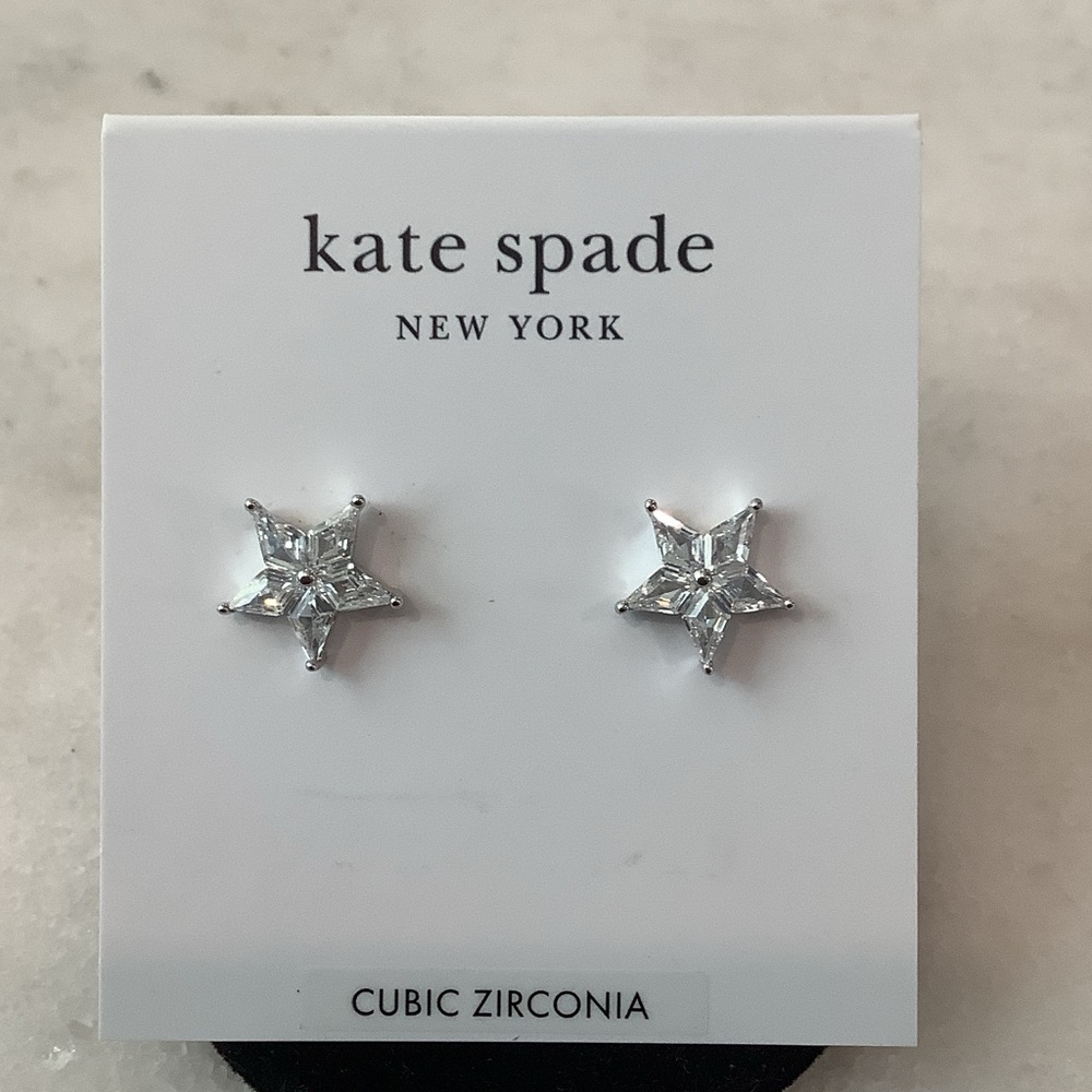 kate spade Silver Star Cubic Zirconia Stud Earrings, Brand New